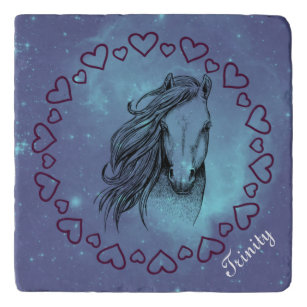 Galaxy Horse & Hearts with Optional Name  Trivet