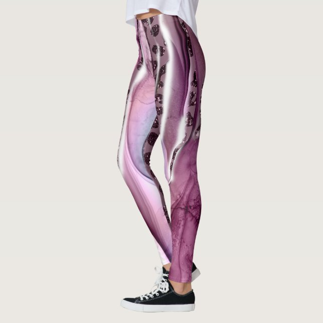 Galaxy Inspired Purple Leggings, Unique Wild Side Leggings (Left)