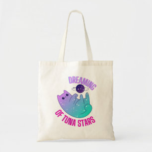 Galaxy Kawaii Anim Cat with Stars Tote Bag