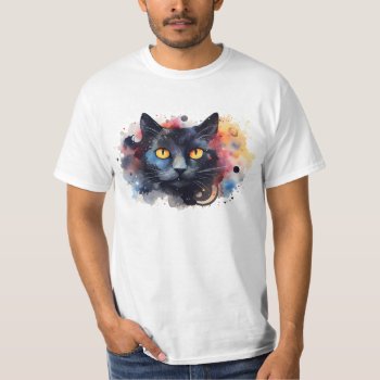 Galaxy Kitty Black Cat Designs T-shirt by HappyThoughtsShop at Zazzle