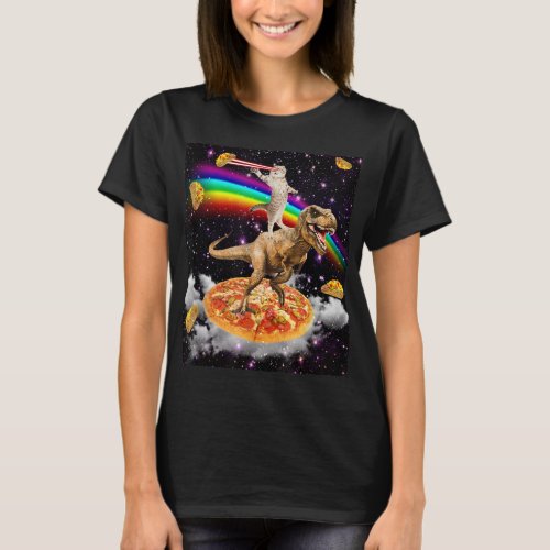 Galaxy Laser Cat on Dinosaur on Pizza with Tacos  T_Shirt