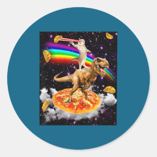 Galaxy Laser Cat On Dinosaur On Zza With Tacos &am Classic Round Sticker