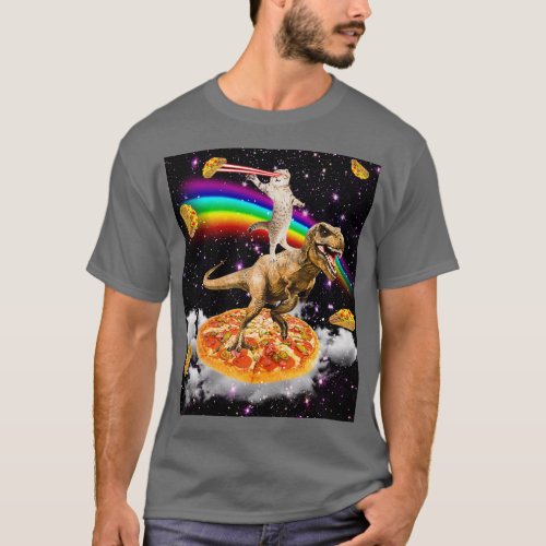 Galaxy Laser Eye Cat on Dinosaur on Pizza with Tac T_Shirt