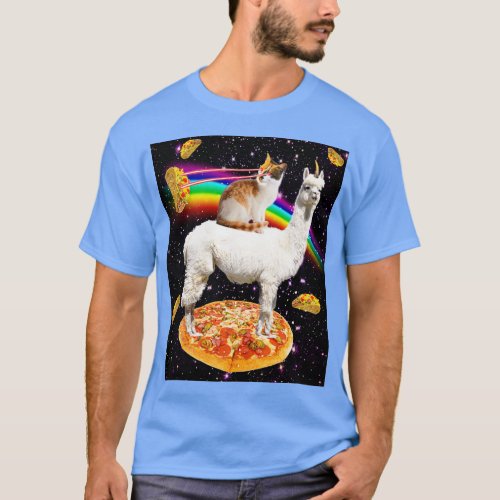 Galaxy Laser Eye Cat on Llama on Pizza with Tacos  T_Shirt