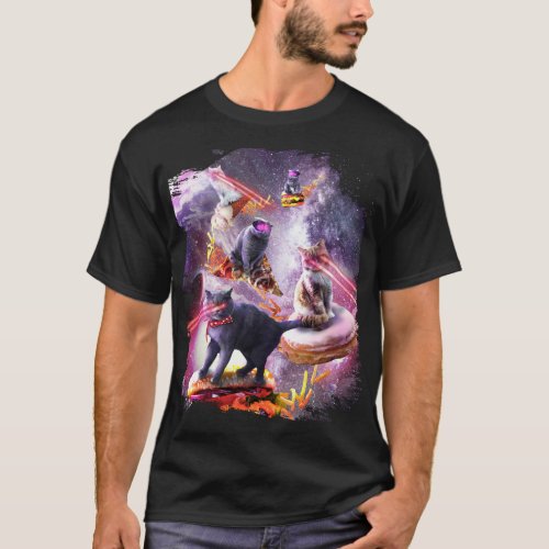 Galaxy Laser Space Cat On Burger Pizza Donut Ice C T_Shirt