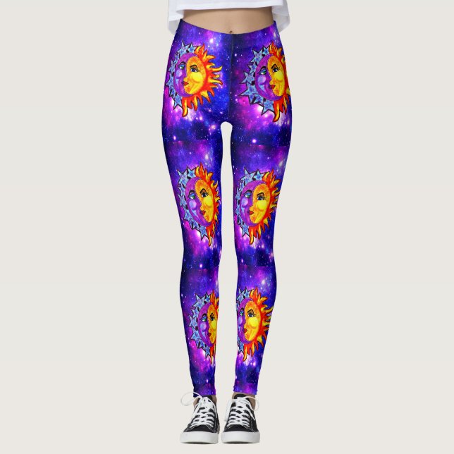 Galaxy leggings watercolor moon/sun (Front)