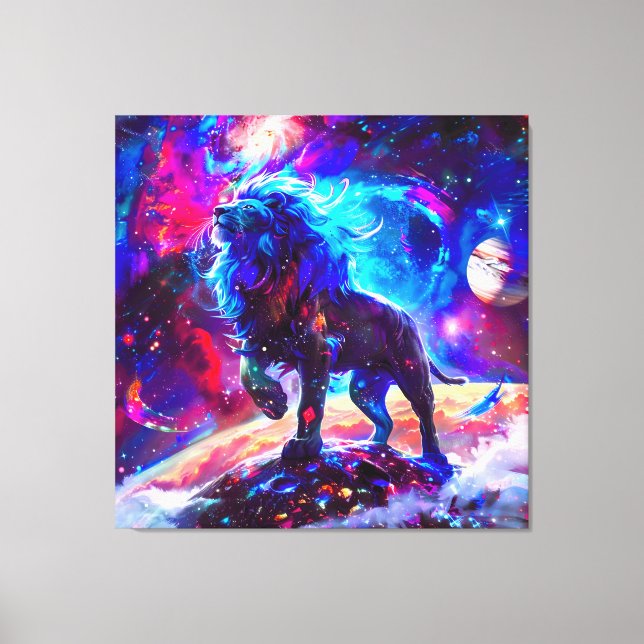 Galaxy Lion Blue Canvas Print (Front)