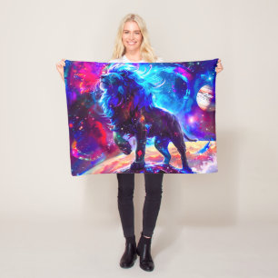Galaxy Lion Blue Fleece Blanket