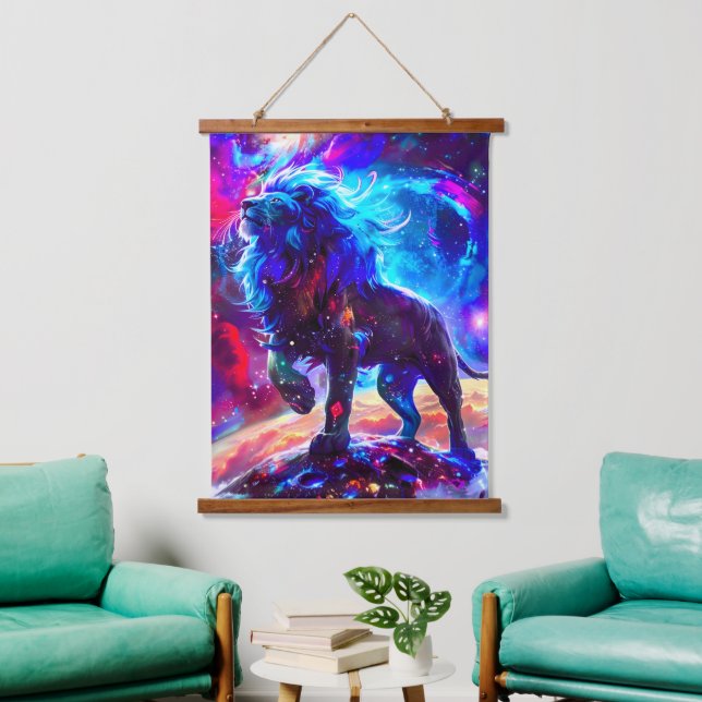 Galaxy Lion Blue Hanging Tapestry (Living Room)
