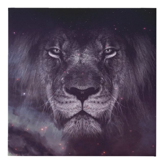 Galaxy Lion Face Art Wallpaper Faux Canvas Print (Front)