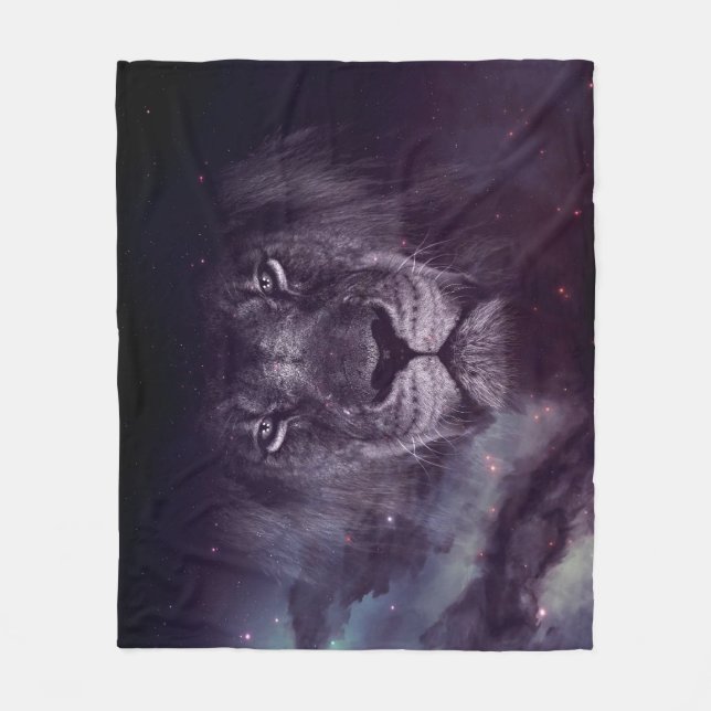 Galaxy Lion Face Art Wallpaper Fleece Blanket (Front)