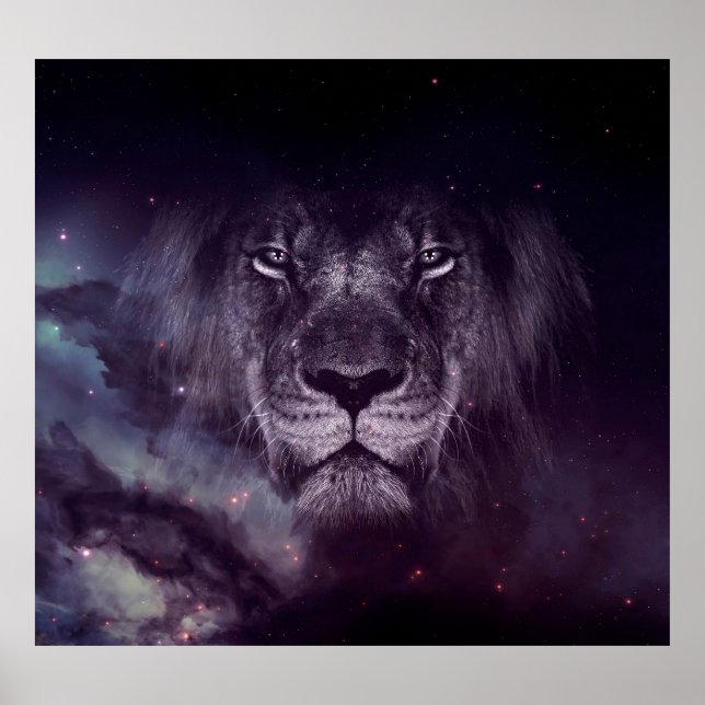 Galaxy Lion Face Art Wallpaper Poster (Front)