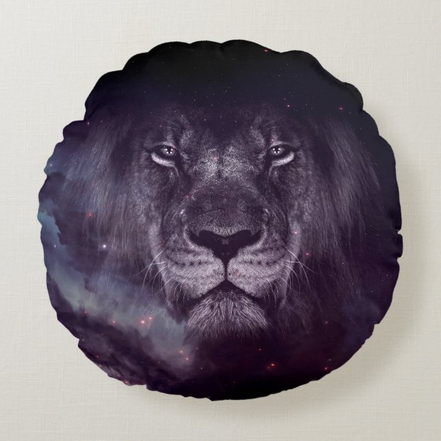Galaxy Lion Face Art Wallpaper Round Pillow (Front)