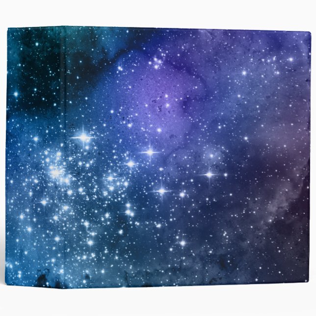Galaxy Lovers Starry Space Blue Sky White Sparkles 3 Ring Binder (Front/Spine)
