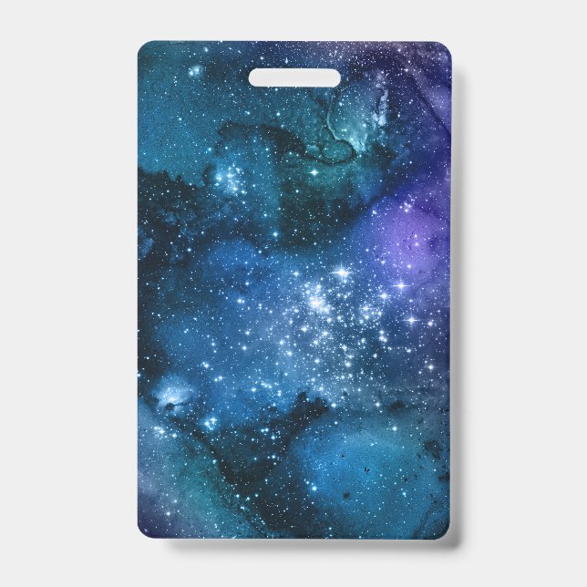 Galaxy Lovers Starry Space Blue Sky White Sparkles Badge (Front)