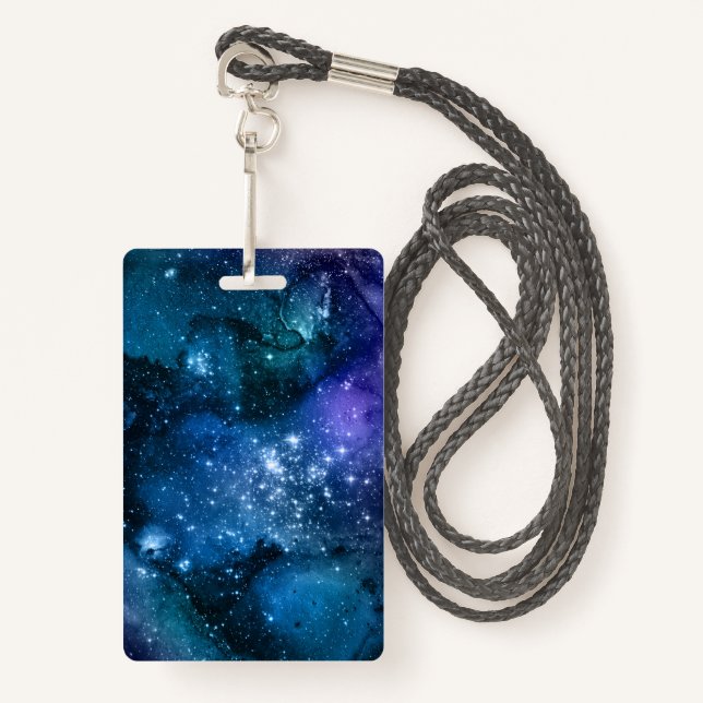 Galaxy Lovers Starry Space Blue Sky White Sparkles Badge (Front with Lanyard)