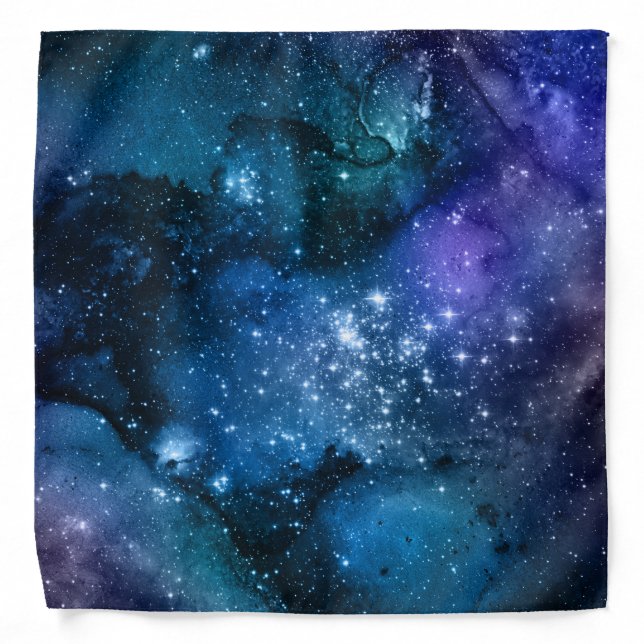 Galaxy Lovers Starry Space Blue Sky White Sparkles Bandana (Front)