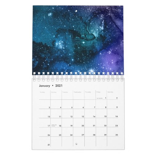 Galaxy Lovers Starry Space Blue Sky White Sparkles Calendar
