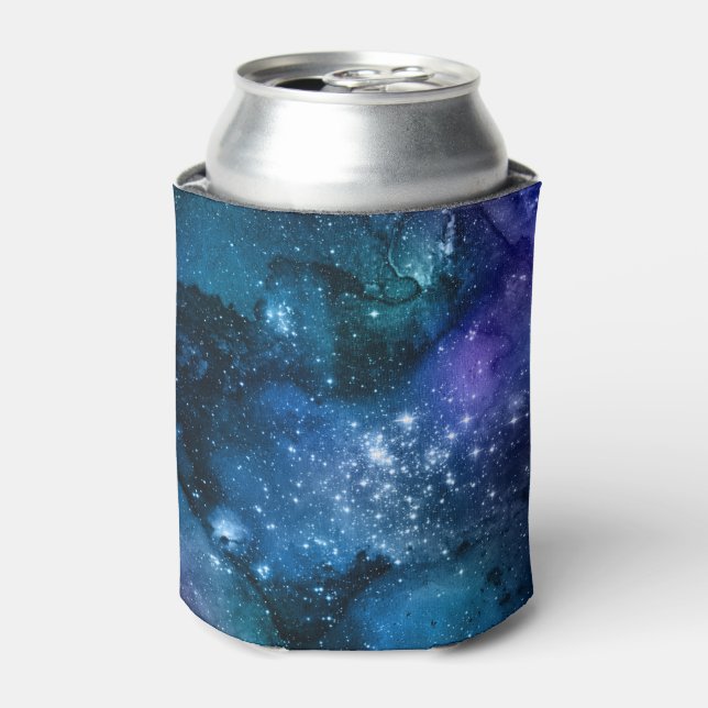Galaxy Lovers Starry Space Blue Sky White Sparkles Can Cooler (Can Front)