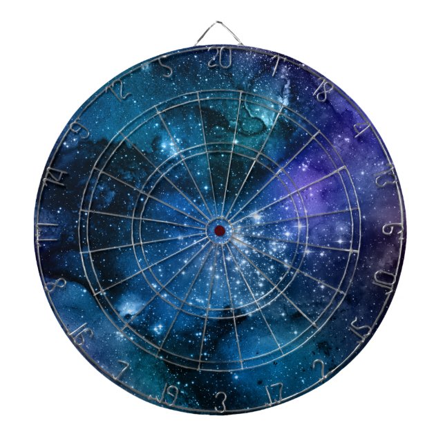 Galaxy Lovers Starry Space Blue Sky White Sparkles Dart Board (Front)