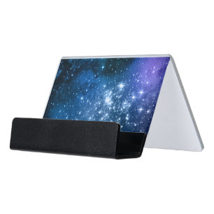 Galaxy Lovers Starry Space Blue Sky White Sparkles Desk Business Card Holder