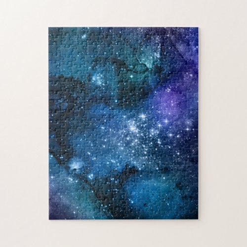 Galaxy Lovers Starry Space Blue Sky White Sparkles Jigsaw Puzzle