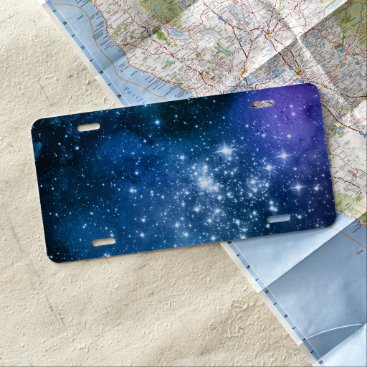 Galaxy Lovers Starry Space Blue Sky White Sparkles License Plate