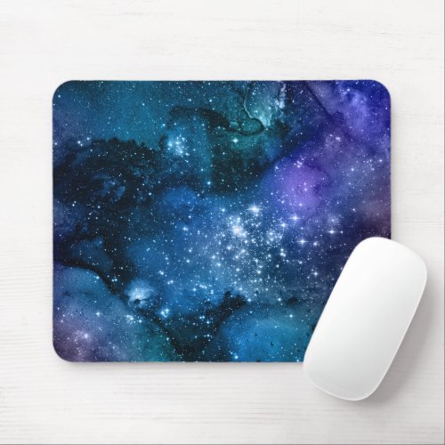 Galaxy Lovers Starry Space Blue Sky White Sparkles Mouse Pad