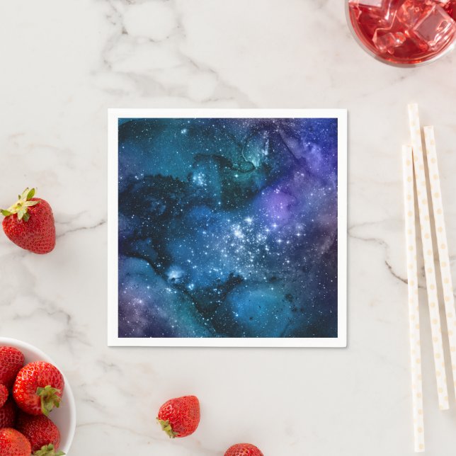 Galaxy Lovers Starry Space Blue Sky White Sparkles Napkins (Insitu)