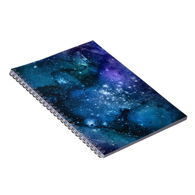 Galaxy Lovers Starry Space Blue Sky White Sparkles Notebook (Right Side)