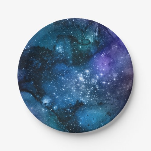 Galaxy Lovers Starry Space Blue Sky White Sparkles Paper Plates