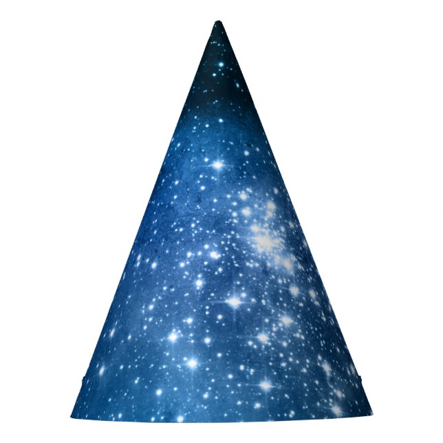 Galaxy Lovers Starry Space Blue Sky White Sparkles Party Hat (Front)