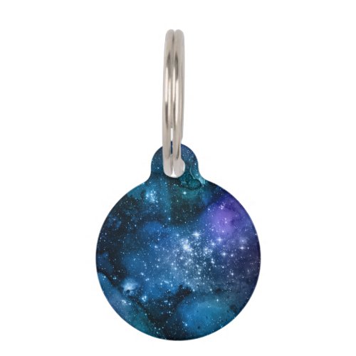 Galaxy Lovers Starry Space Blue Sky White Sparkles Pet ID Tag