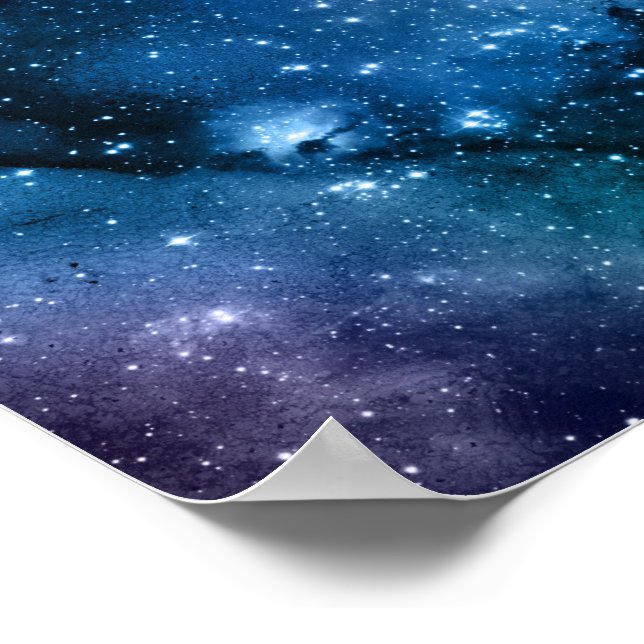 Galaxy Lovers Starry Space Blue Sky White Sparkles Poster (Corner)