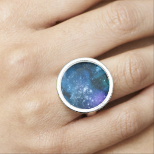 Galaxy Lovers Starry Space Blue Sky White Sparkles Ring