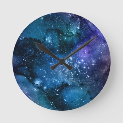 Galaxy Lovers Starry Space Blue Sky White Sparkles Round Clock