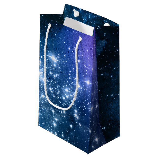 Galaxy Lovers Starry Space Blue Sky White Sparkles Small Gift Bag (Front Angled)