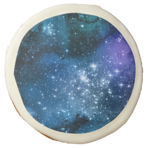 Galaxy Lovers Starry Space Blue Sky White Sparkles Sugar Cookie