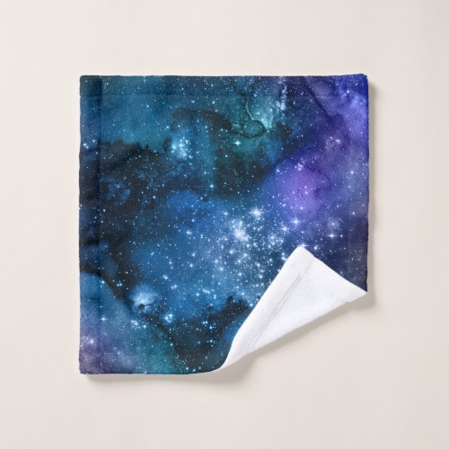 Galaxy Lovers Starry Space Blue Sky White Sparkles Wash Cloth