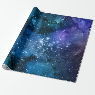 Galaxy Lovers Starry Space Blue Sky White Sparkles Wrapping Paper