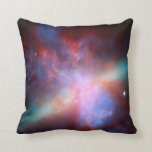 Galaxy M82 Throw Pillow<br><div class="desc">This image shows a stunning view of a Starburst galaxy produced by space telescopes. M82 is a galaxy about 12 million light years from Earth that is undergoing a burst of star formation. X-rays from Chandra (blue) show gas being blasted away from the galaxy's disk as a bounty of stars...</div>