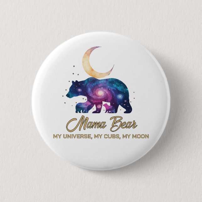 Galaxy Mama Bear & Cubs Moon Silhouette Button (Front)