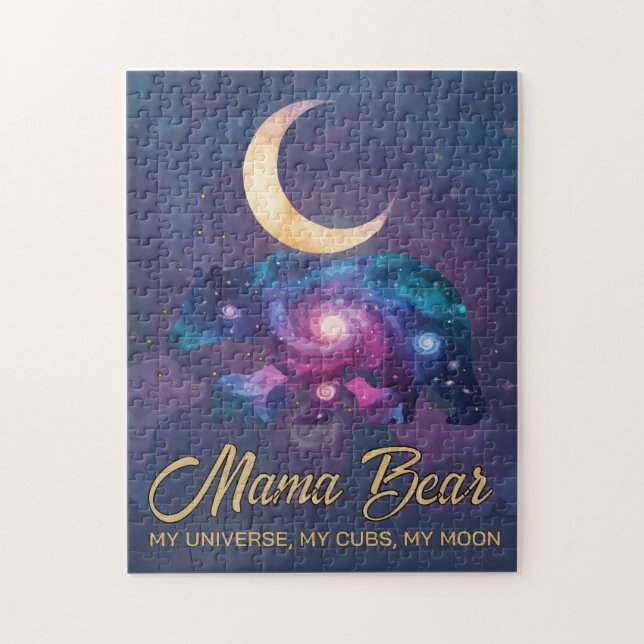 Galaxy Mama Bear & Cubs Moon Silhouette Jigsaw Puzzle (Vertical)