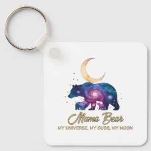 Galaxy Mama Bear & Cubs Moon Silhouette Keychain