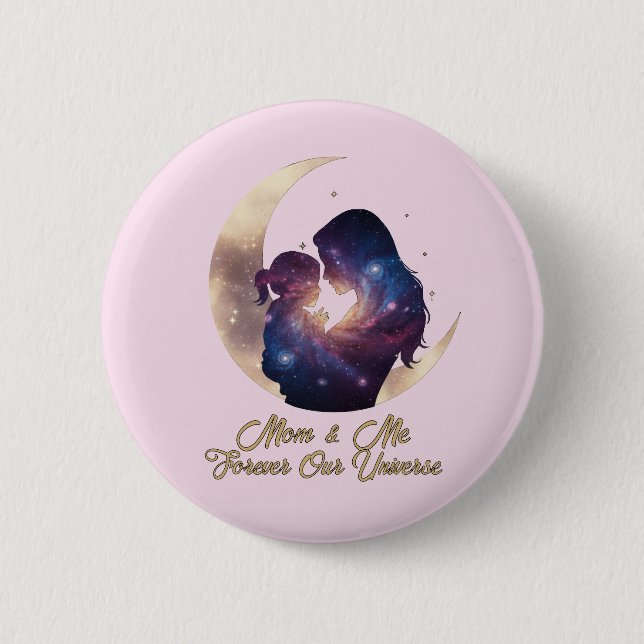 Galaxy Mama & Child Silhouette Moon Art Button (Front)