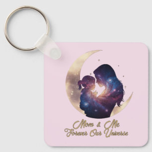Galaxy Mama & Child Silhouette Moon Art Keychain