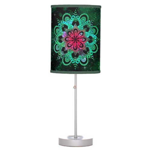 Galaxy Mandala Stars Pink Green Christmas Holiday Table Lamp