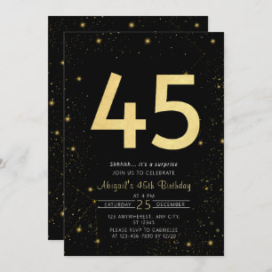 Galaxy Modern Black and Gold 45th Birthday Party Invitation
