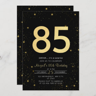 Galaxy Modern Black and Gold 85th Birthday Party Invitation