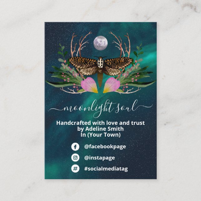 Galaxy Moon Moth Spell Jar Kit Business Card (Front)